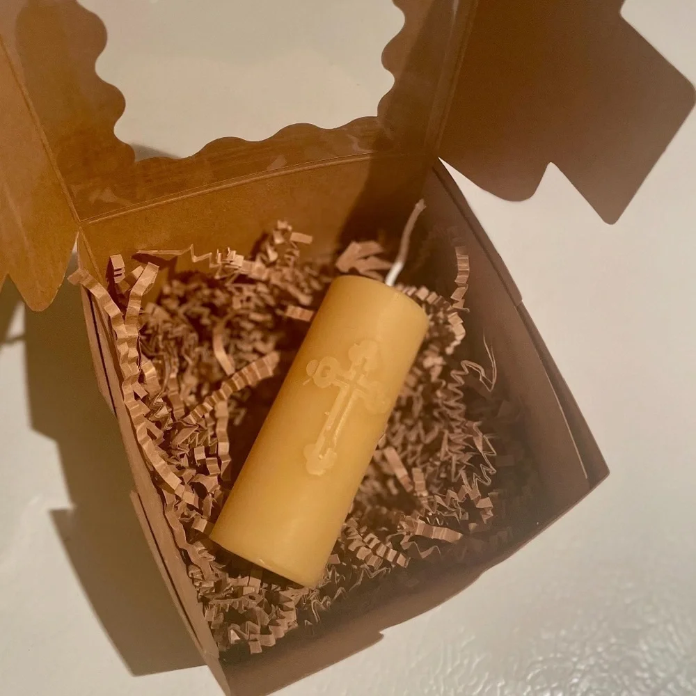 MINI ORTHODOX BEESWAX CROSS CANDLE   -HANDMADE 0477